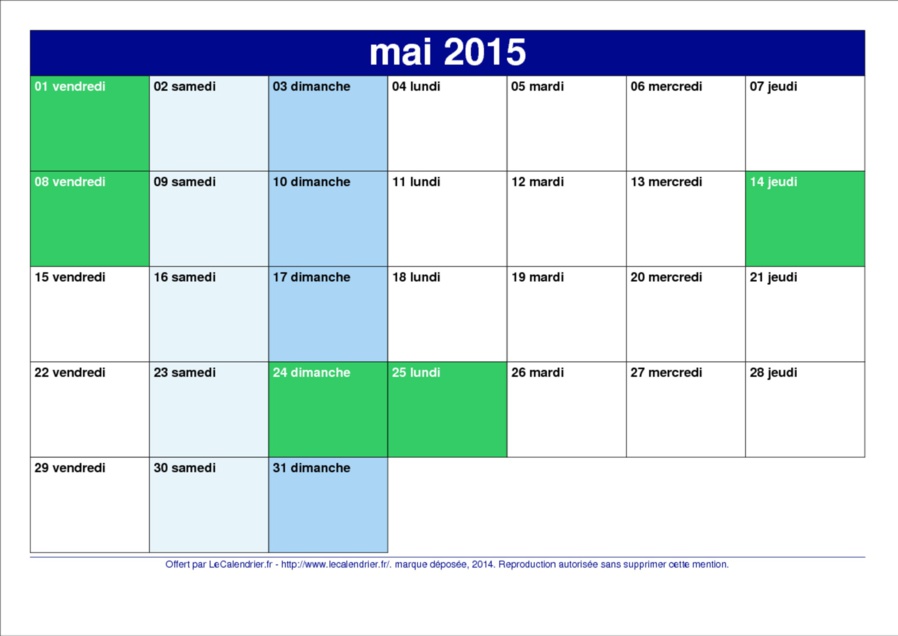 Y voir clair dans les jours fériés de Mai Y voir clair dans les jours fériés de Mai
